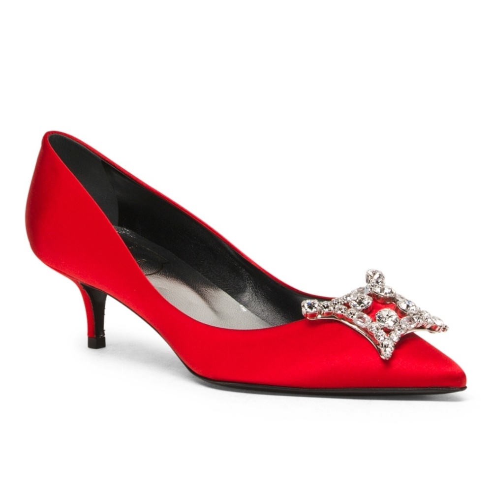 Women's Red Embellished Satin Pump